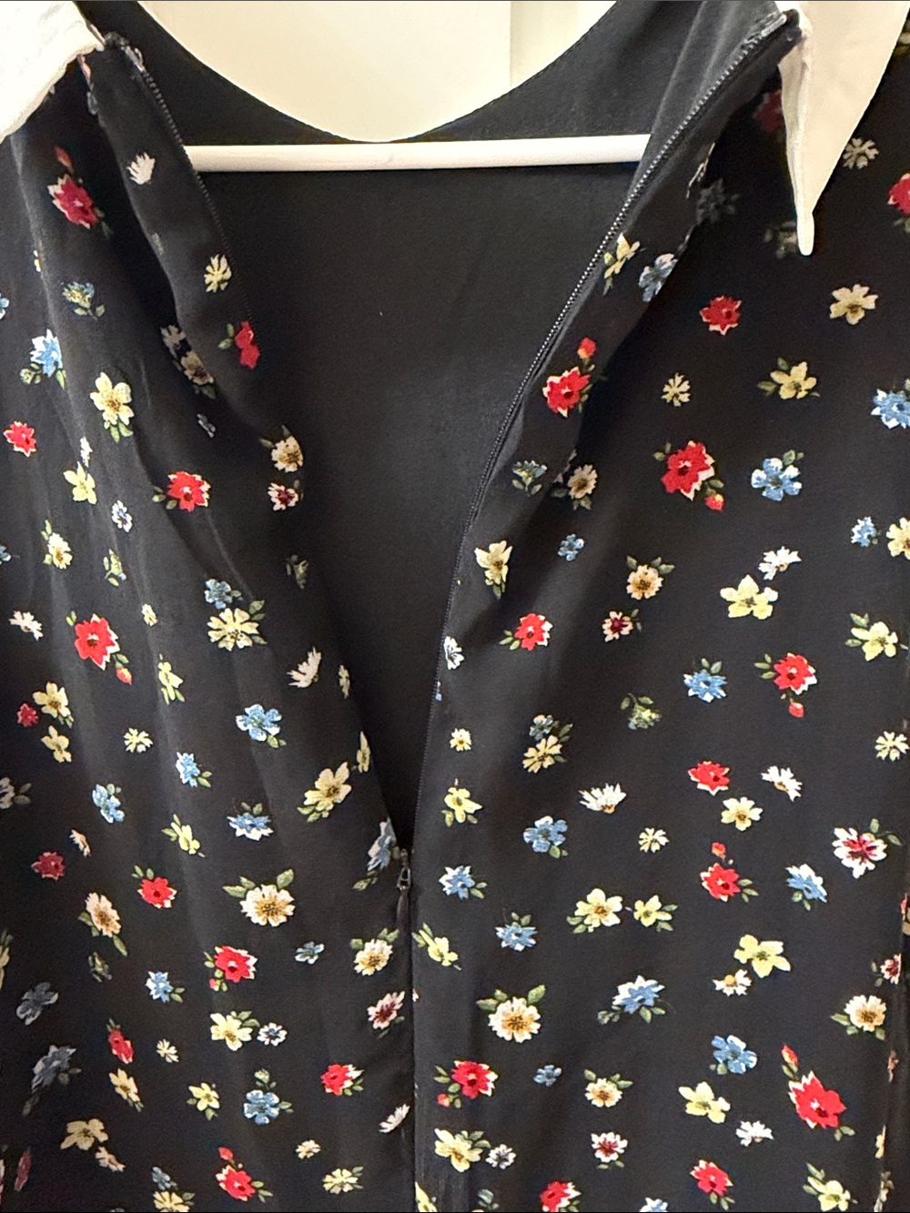 Black Floral Mini Dress with White Peter Pan Collar - Picture 6 of 7